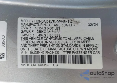 2024 Acura Integra from USA, damaged, VIN 19UDE4H21RA024235